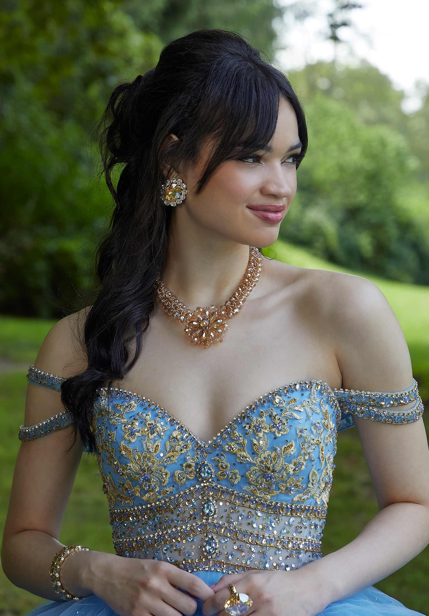 Rhinestone Waist Quinceañera Dress with Back Bow