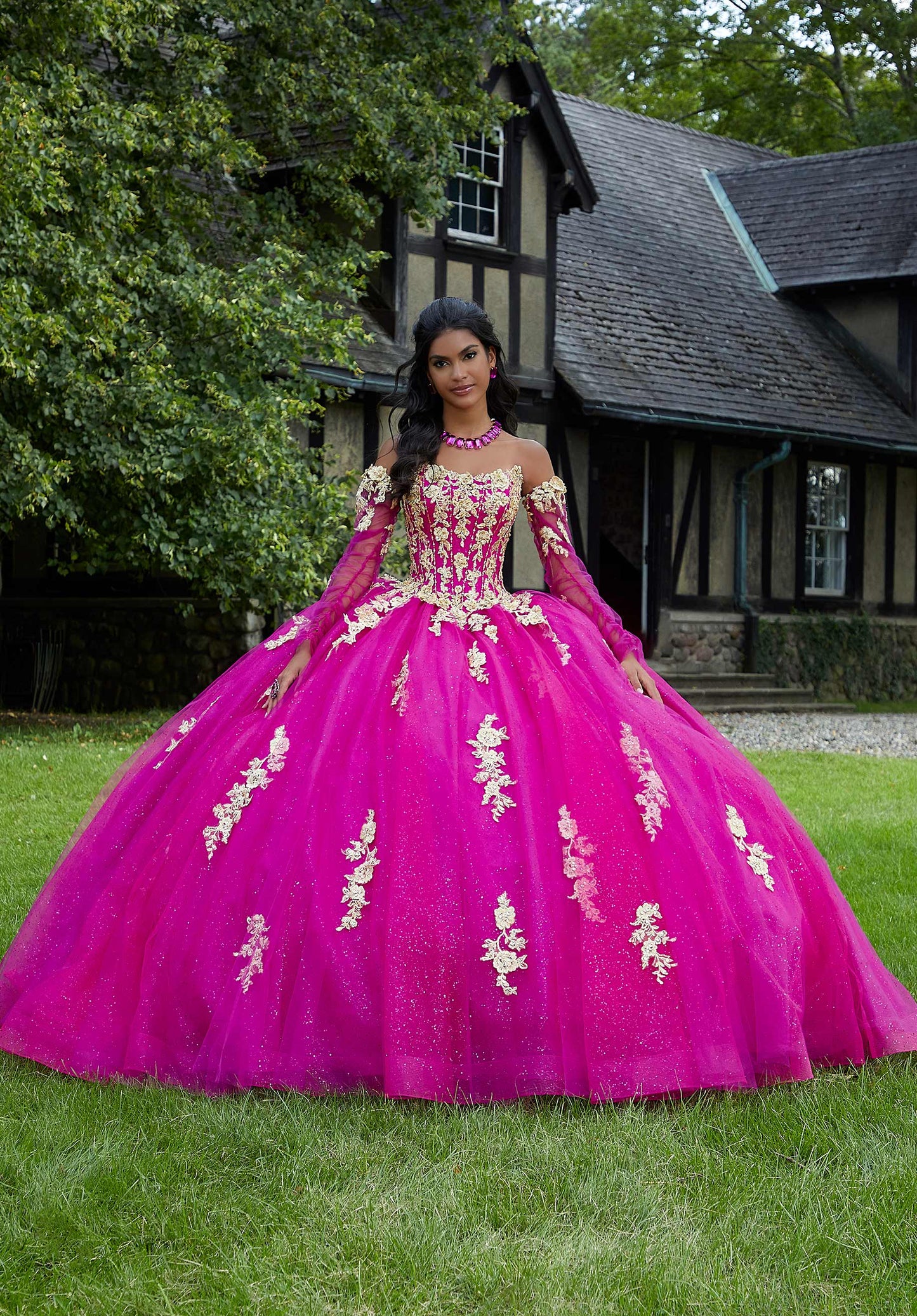 Crystal Beaded Three-Dimensional Embroidered Sparkle Tulle Quinceañera Dress