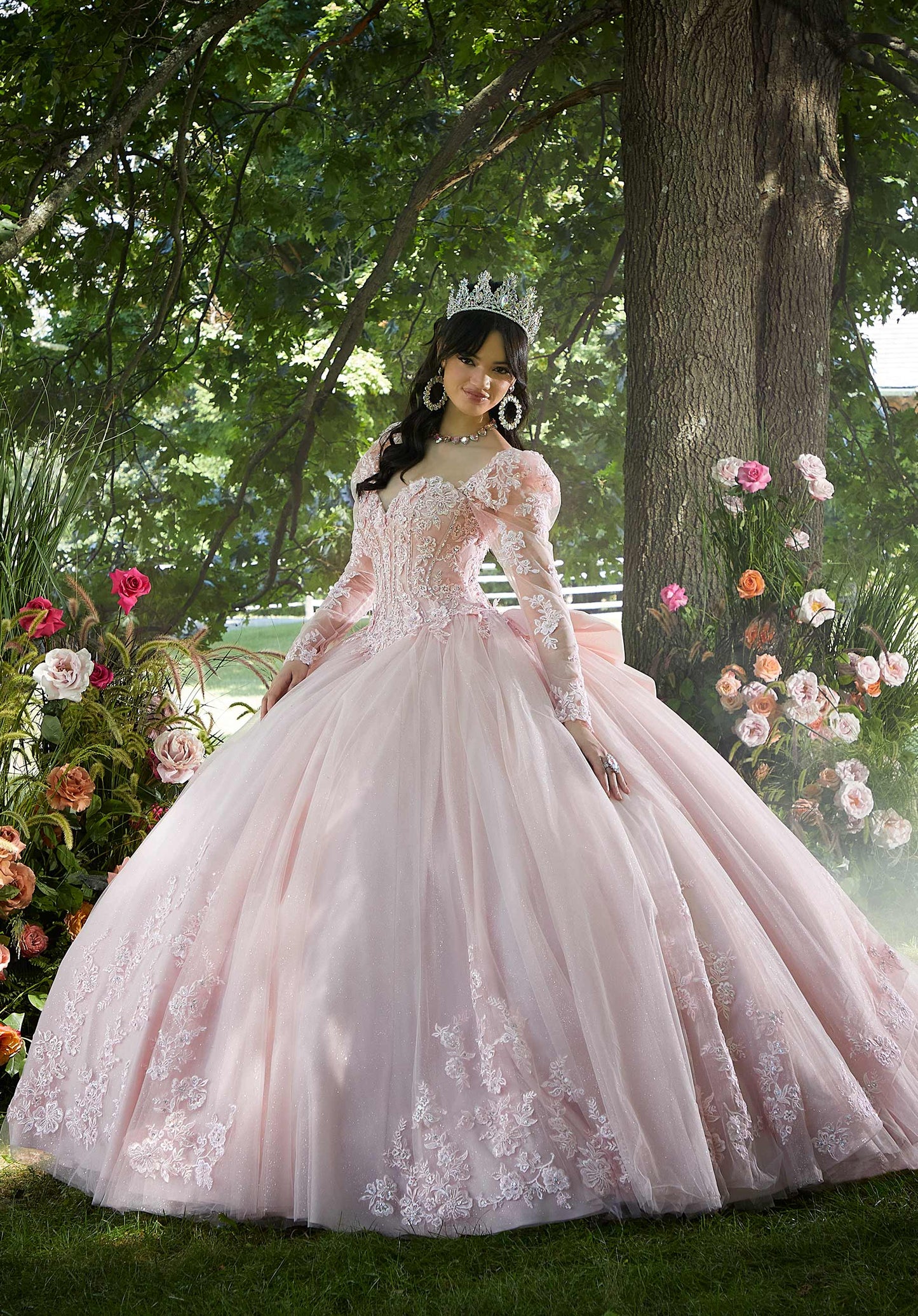 Floral Embroidered Corset Bodice Quinceañera Dress