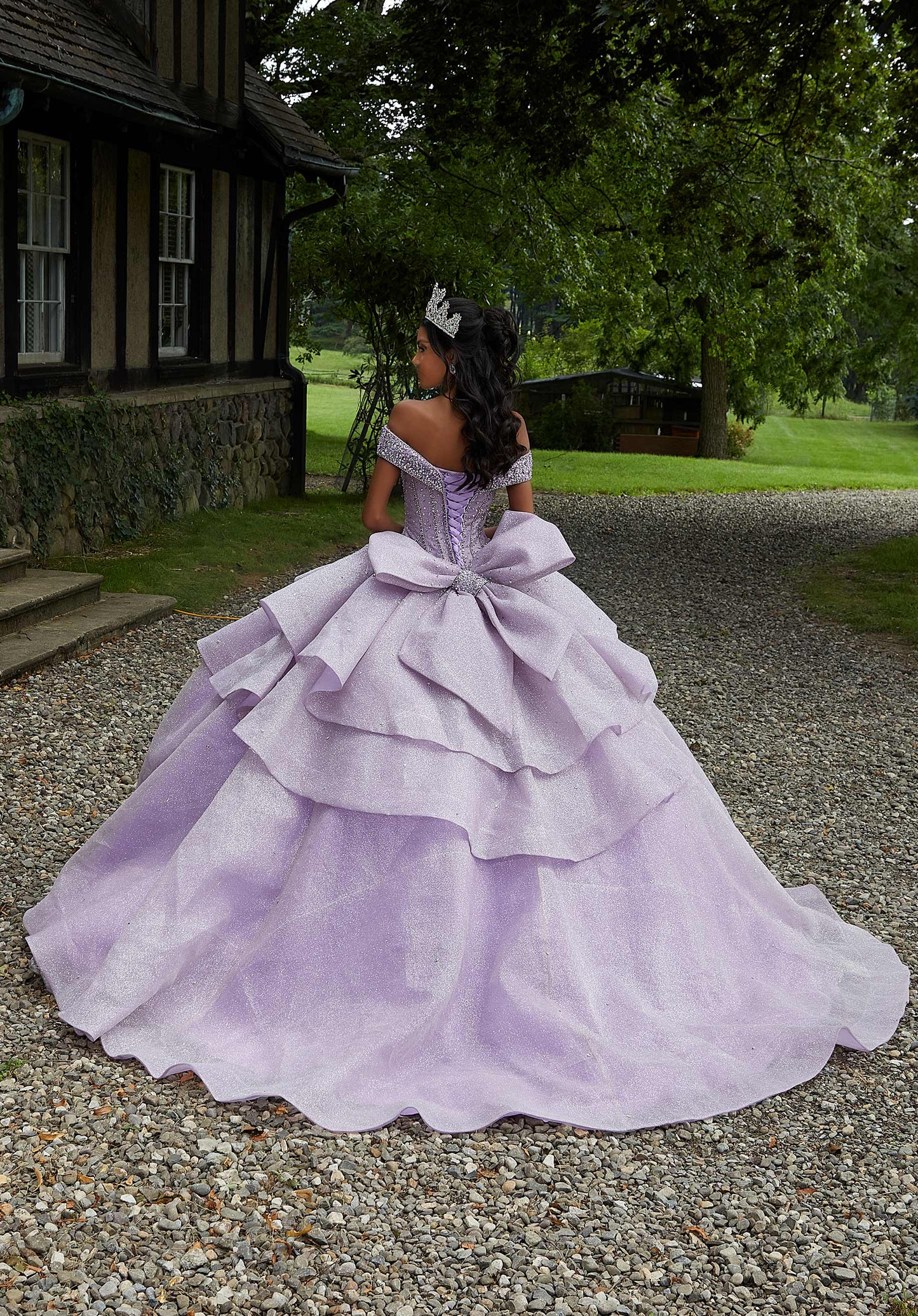 Textured Glitter Net Quinceañera Dress