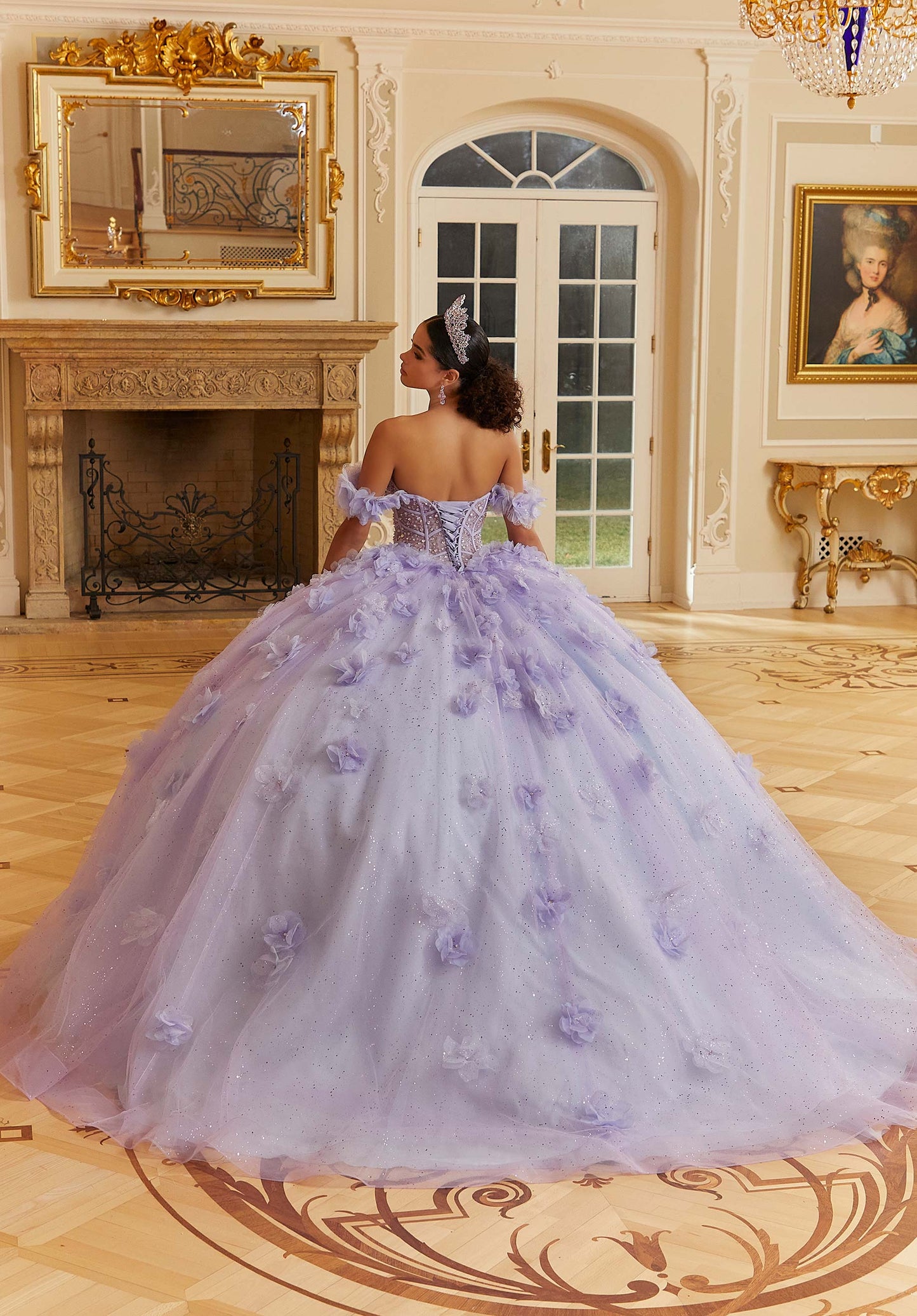 Layered Sparkle Tulle Quinceañera Dress with Three-Dimensional Flowers