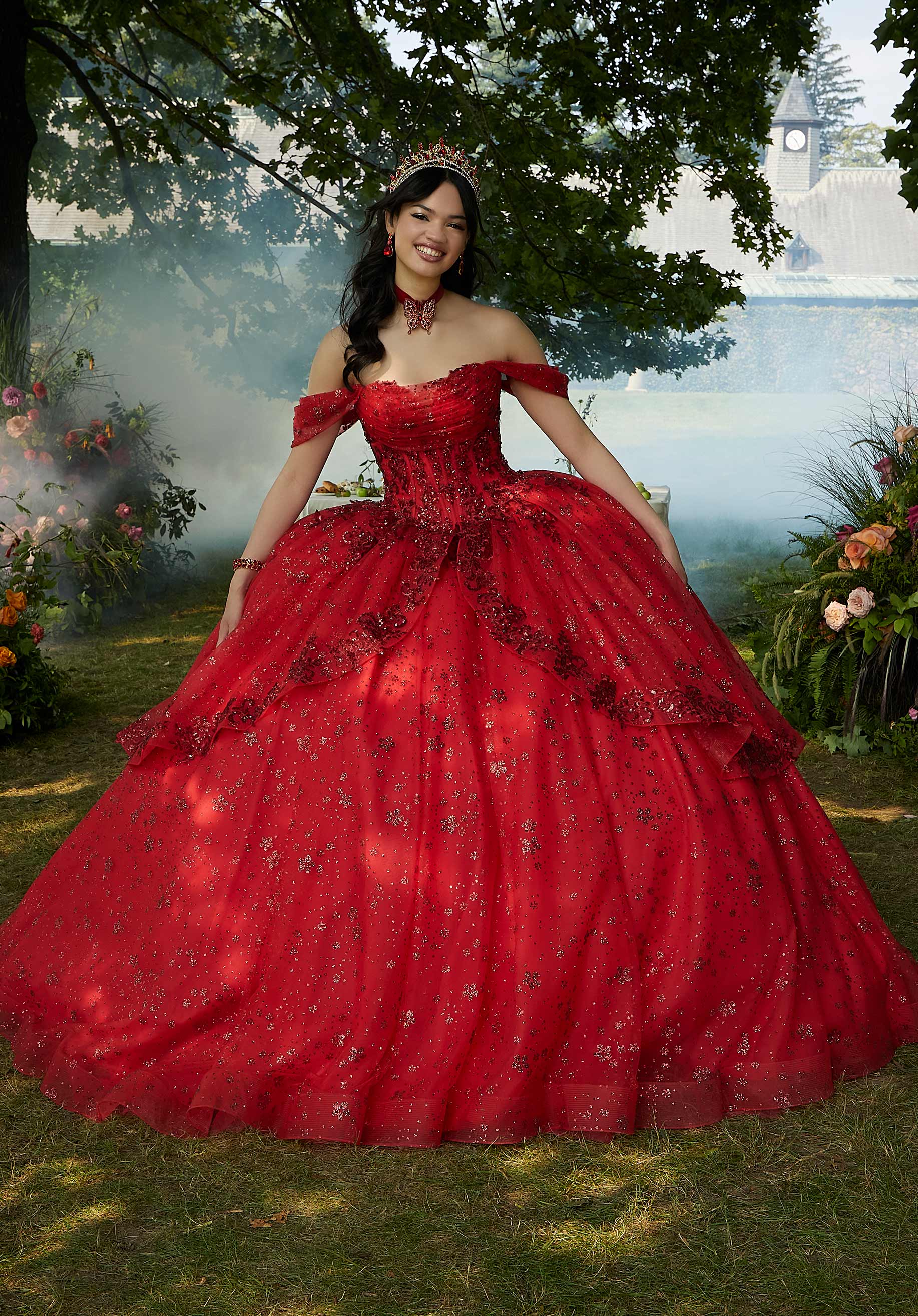 Contrasting Floral Beading Quinceañera Dress with Rhinestone Trim – Jaxa event designer Contrasting Floral Beading Quinceañera Dress with Rhinestone Trim – Jaxa event designer