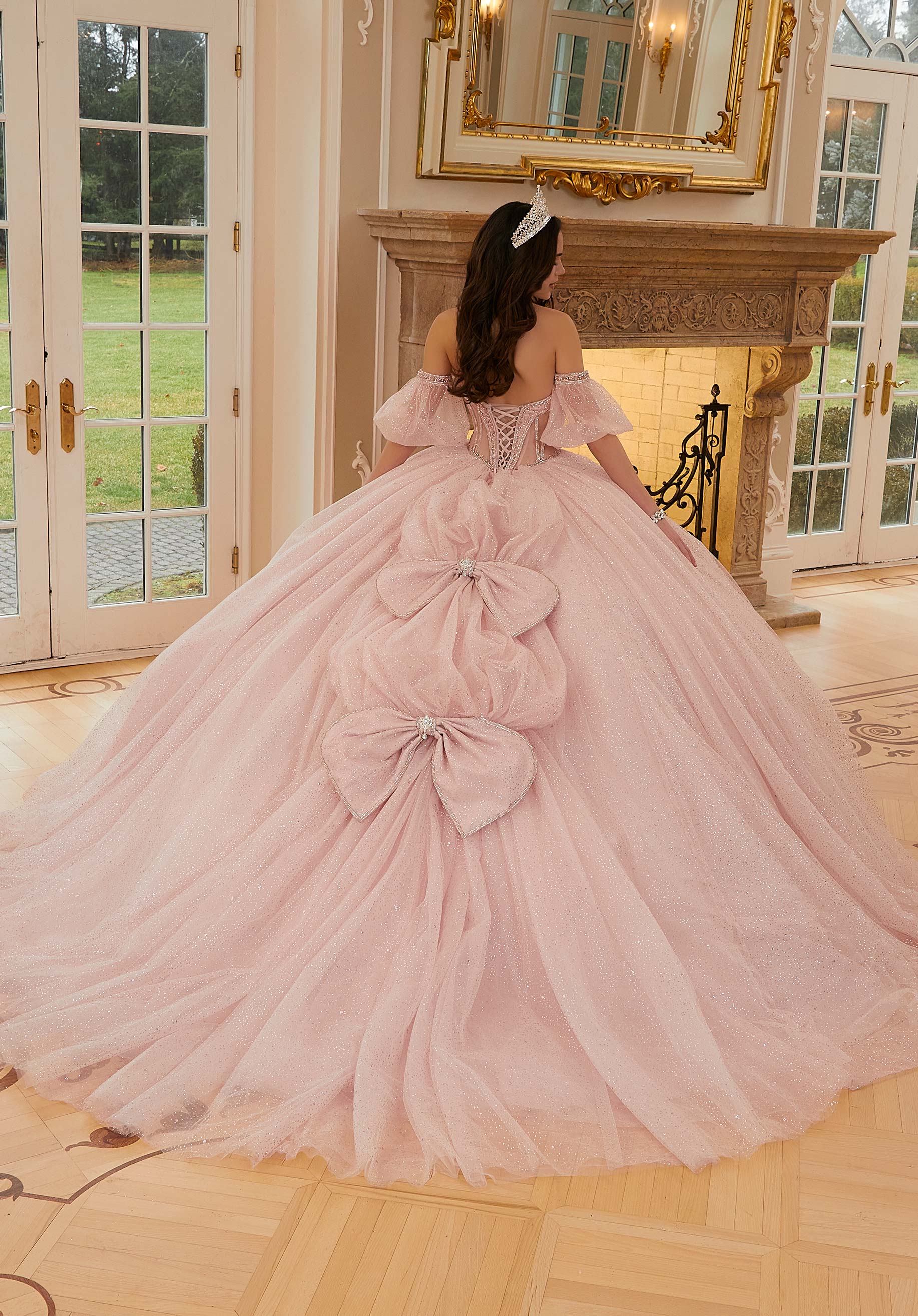 Pearl and Crystal Beaded Sparkle Tulle Quinceaera Dress with Back Bow Jaxa event designer Pearl and Crystal Beaded Sparkle Tulle Quinceaera Dress with Back Bow Jaxa event designer