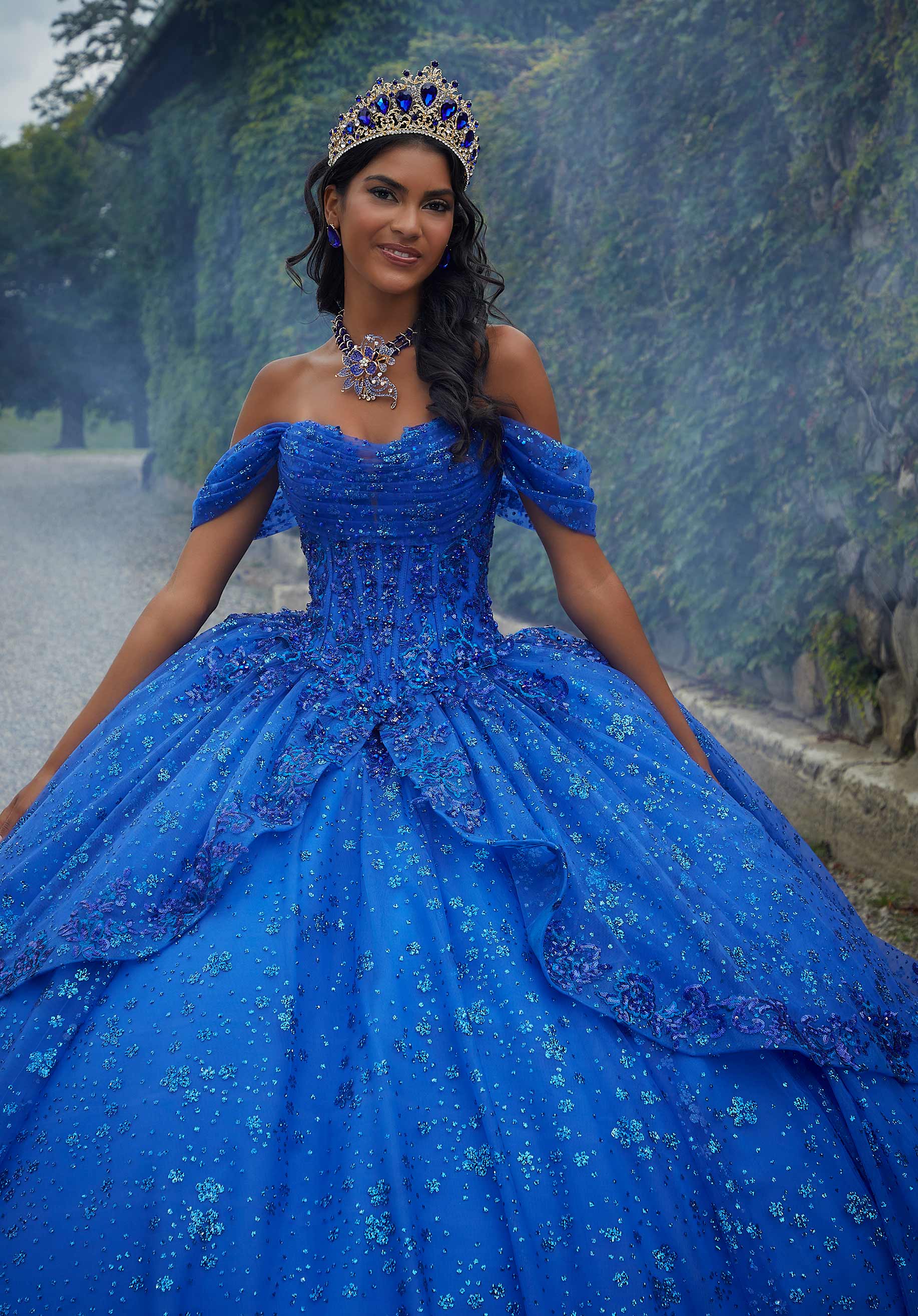 Contrasting Floral Beading Quinceaera Dress with Rhinestone Trim  Jaxa  event designer