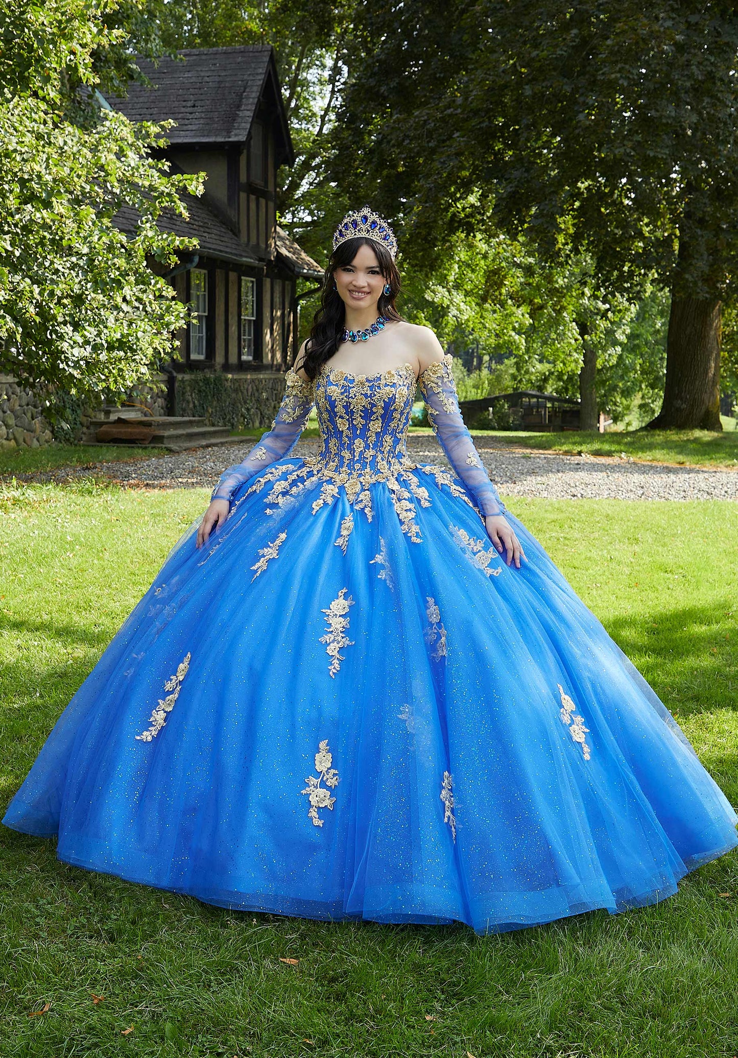 Crystal Beaded Three-Dimensional Embroidered Sparkle Tulle Quinceañera Dress