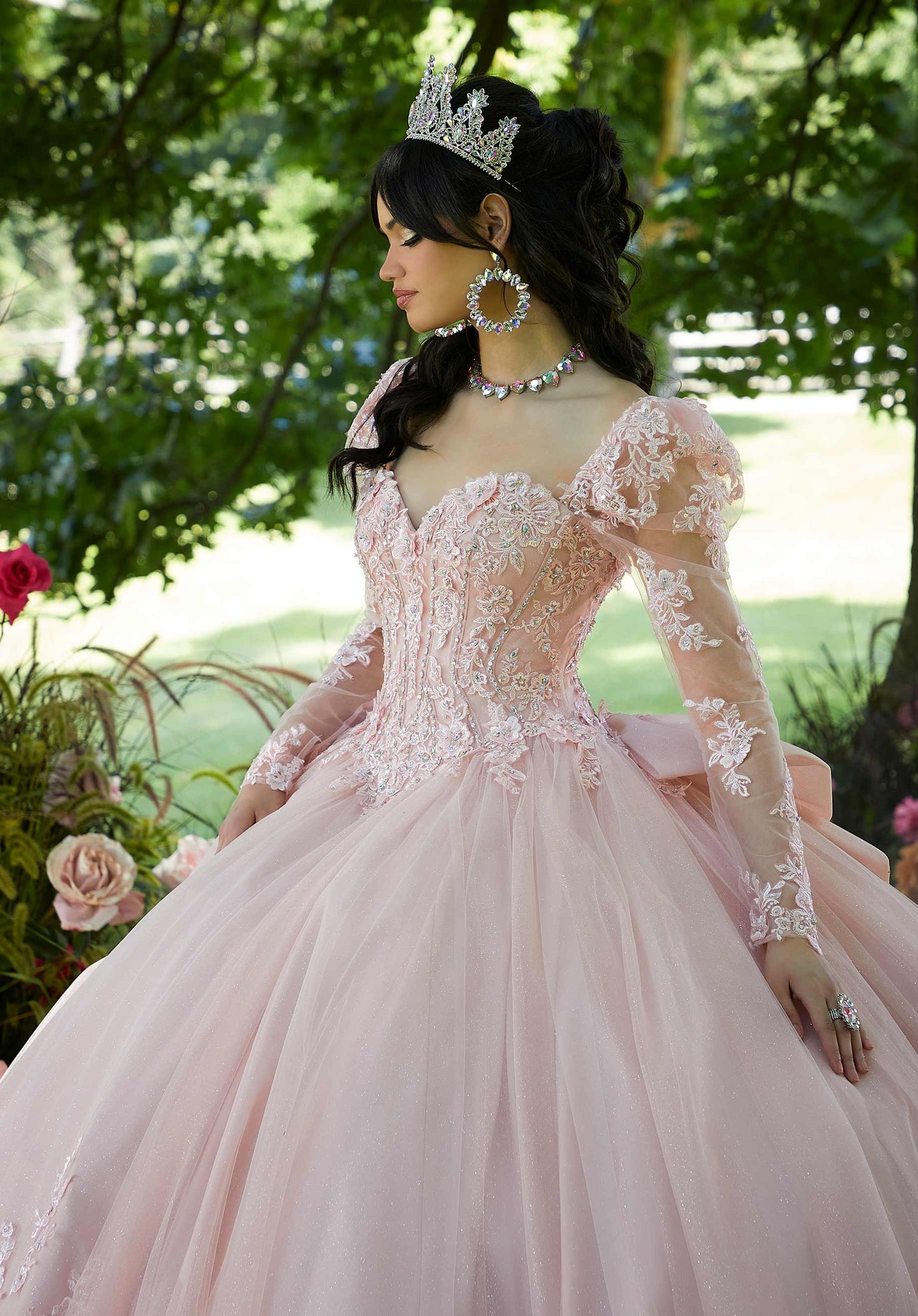 Floral Embroidered Corset Bodice Quinceañera Dress