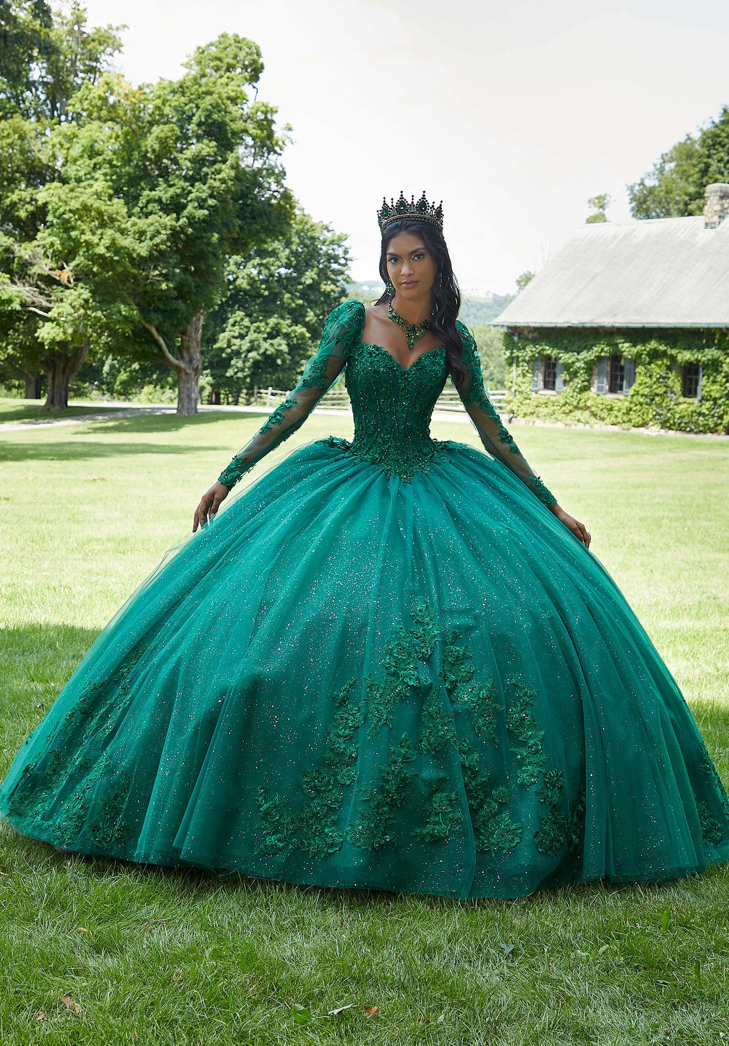 Floral Embroidered Corset Bodice Quinceañera Dress