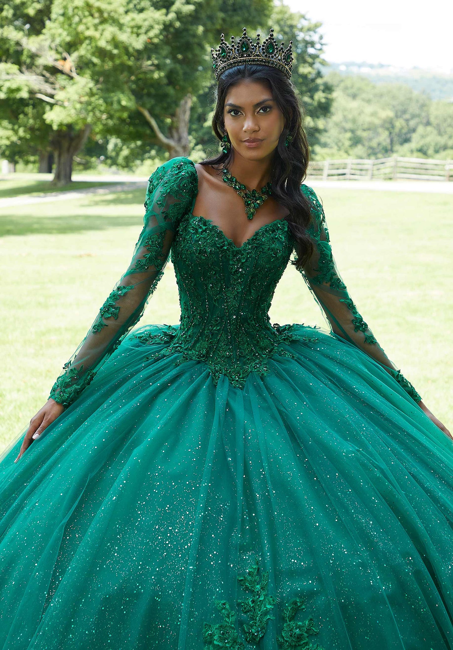 Floral Embroidered Corset Bodice Quinceañera Dress