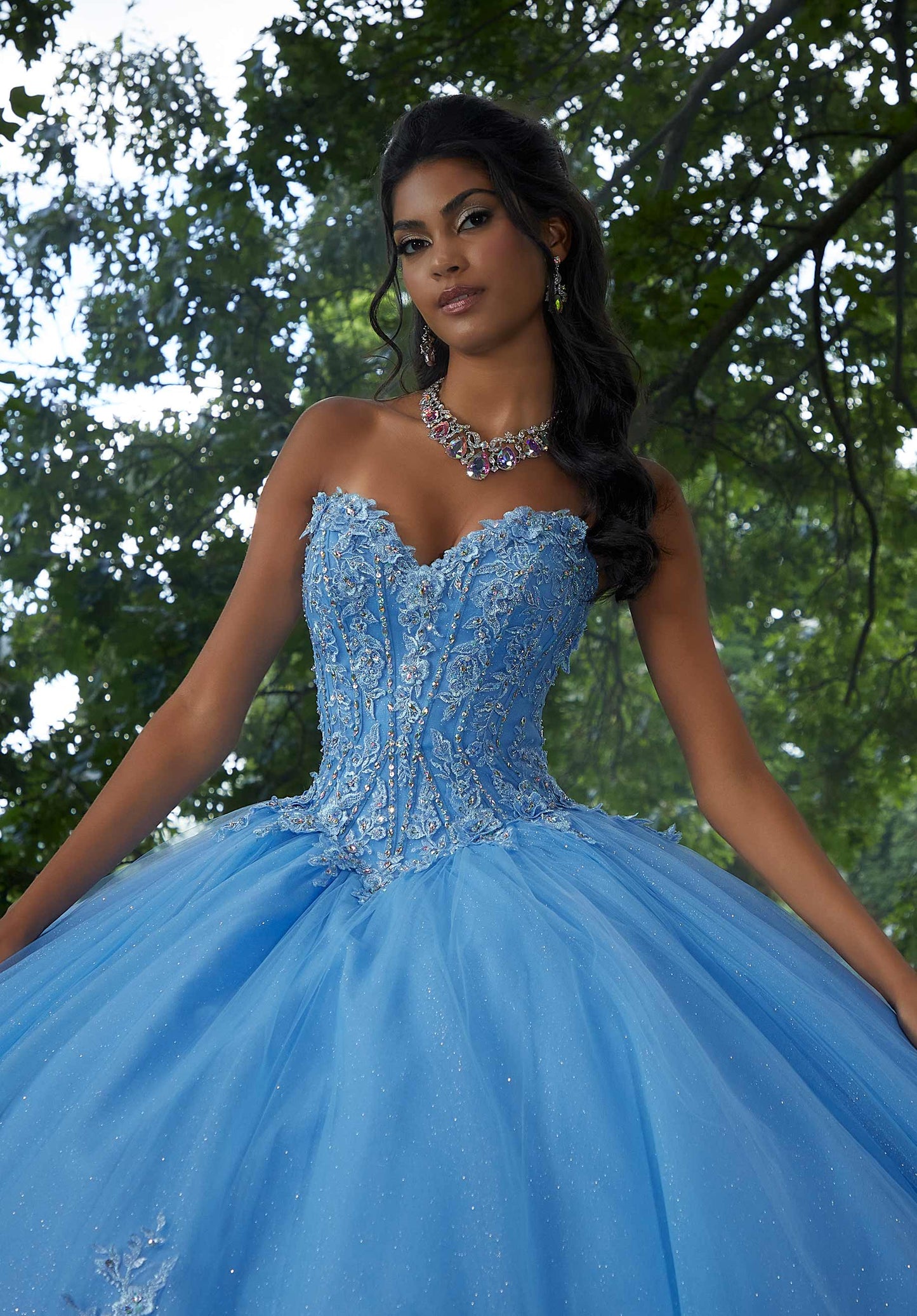 Floral Embroidered Corset Bodice Quinceañera Dress