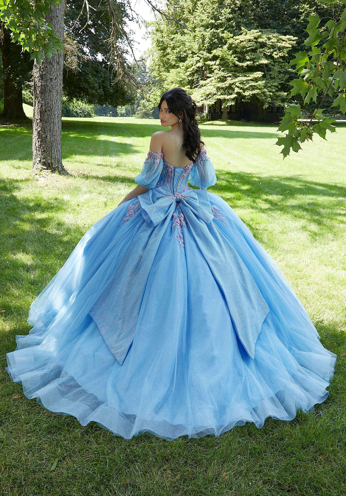 Three-Dimensional Floral Embroidered Quineañera Dress with Jewel Beading