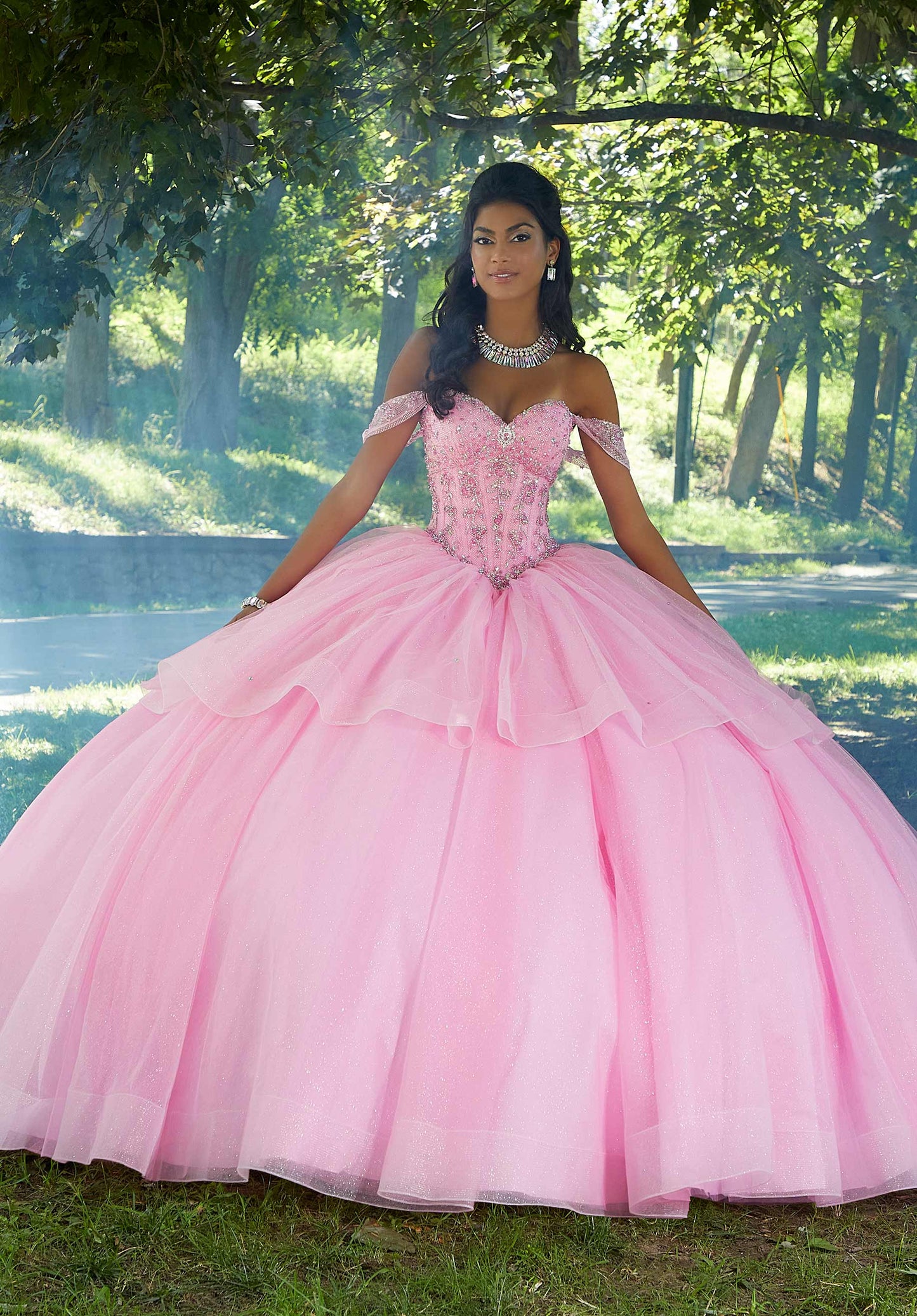 Rhinestone and Crystal Beaded Corset Bodice Quinceañera Dress
