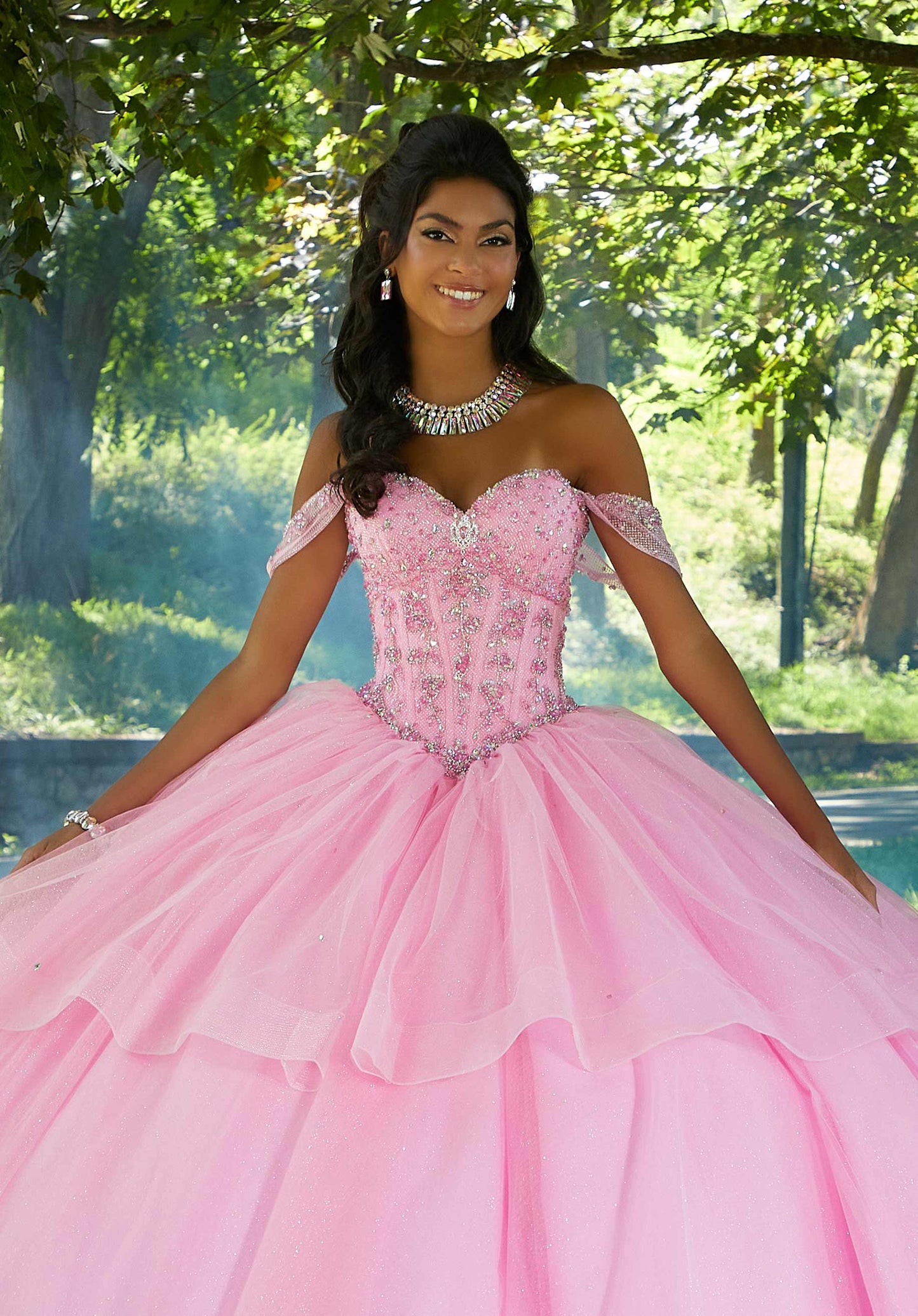 Rhinestone and Crystal Beaded Corset Bodice Quinceañera Dress