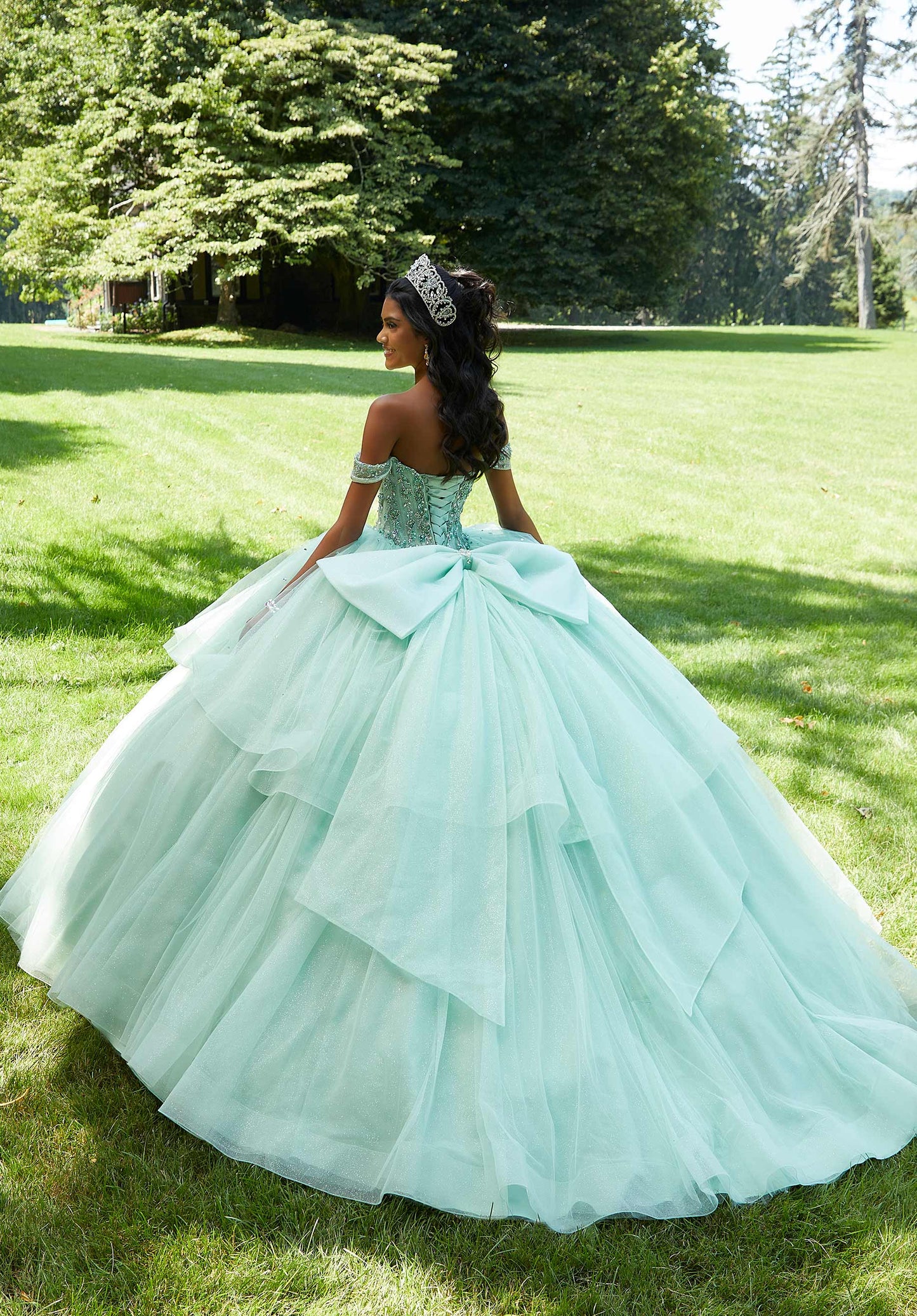 Rhinestone and Crystal Beaded Corset Bodice Quinceañera Dress