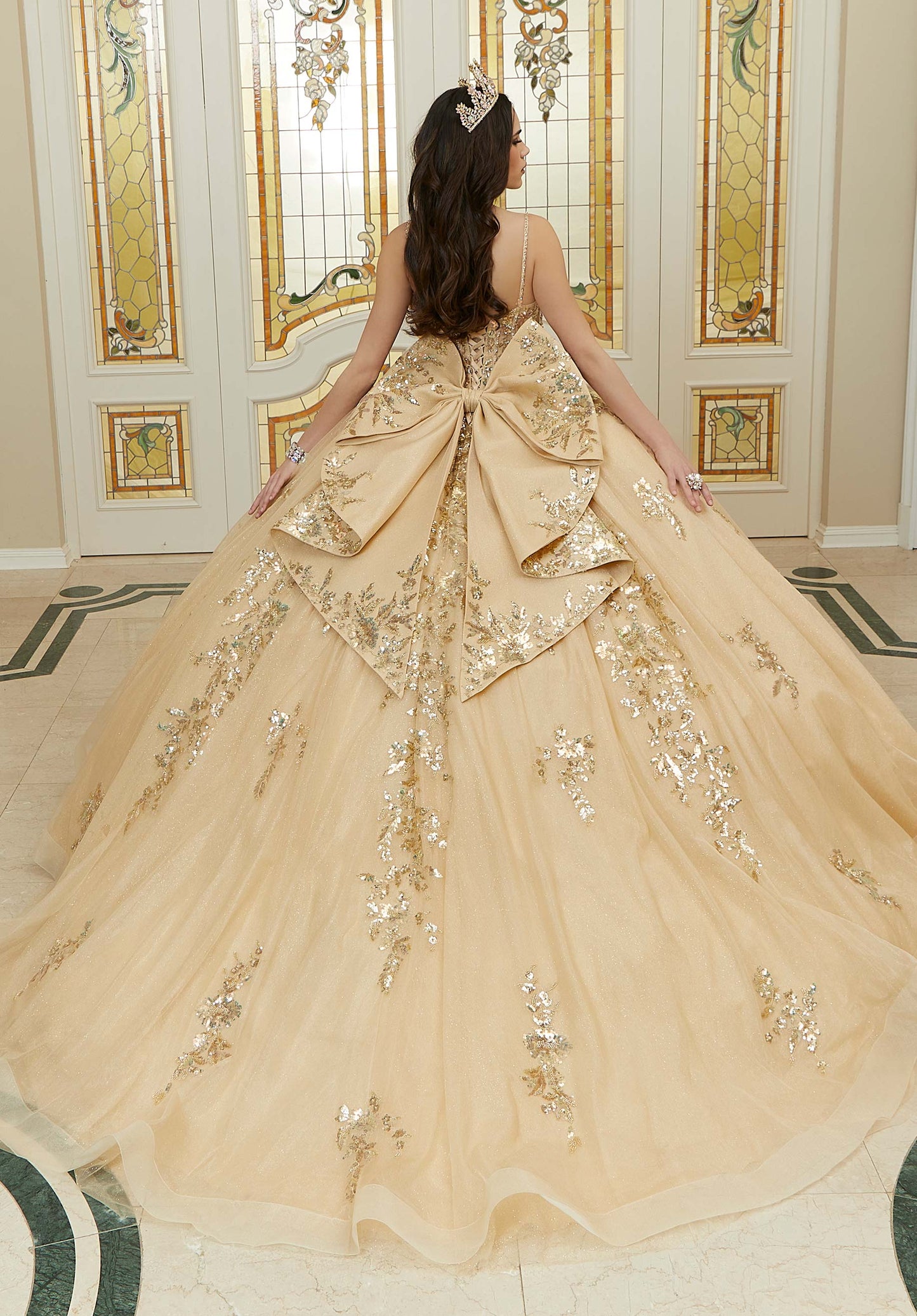Pattern Sequin and Diamanté Beaded Quinceañera Dress in Sparkle Tulle